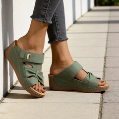 Saboți de Vară Dama cu Platformă Ortopedică și Design Golit, Papuci Confortabili cu Cusături Decorative, Stil Retro Open-Toe