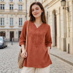 Stil Boho-Chic 2026 ✨ Cămașă Lungă Casual din Bumbac cu Broderie 🌿 Croială Lejeră și Efect de Subțiere!