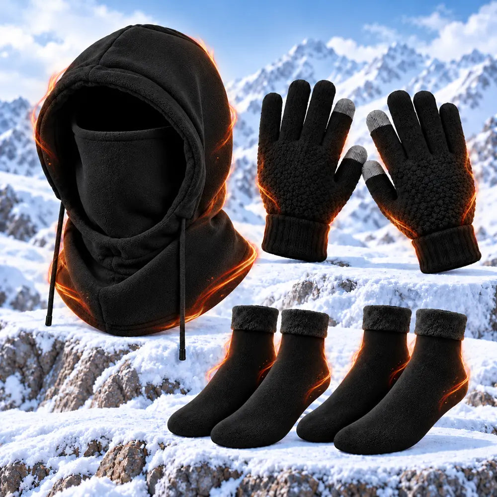 ❄️ Set Termic de Iarnă 4 Piese – Protecție completă confortabilă pentru cap, mâini și picioare în zilele geroase! 🧣🧤🧦