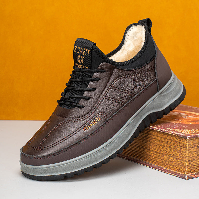Kényelmes férfi téli sportcipő valódi bőrből – vízálló, puha talp, meleg bársonybélés【39–45】
