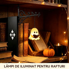 【Estetică pentru Bibliotecă】Semn de Carte și Opritor Metalic cu Felinar LED, Lampă de Veghe Creativă pentru Rafturi de Cărți (Stil Retro & Halloween) ✨