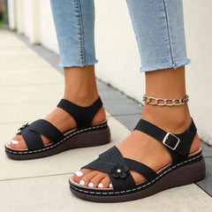 👡 Sandale Romane Elegante cu Platformă Pană și Flori 3D – Piele Moale, Ultra-Ușoare și Confortabile, 4 Culori, Mărimi 36-43! 🌸☀️