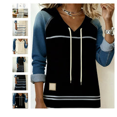 🔥💖 Hosszú kapucnis farmer ruha – ütős színblokkokkal