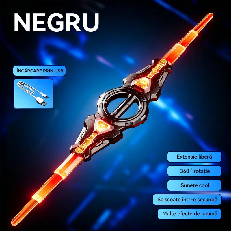 Sabie Laser de Jucărie Retractabilă 2-în-1 pentru Copii - Rotire 360°, Efecte de Sunet și Lumini RGB, Încărcare USB, Sabie Cosmică de Culoare Violet