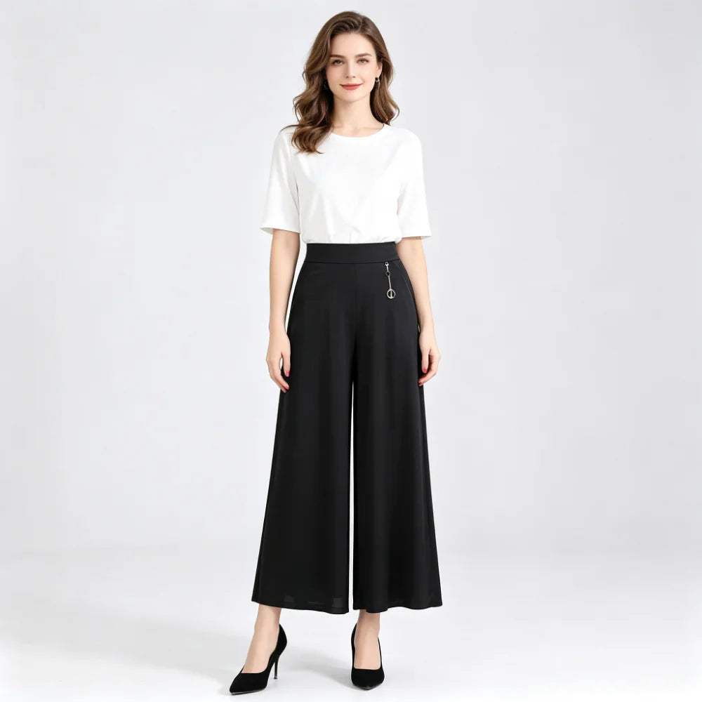 ❤️【M-5XL】2026 Pantaloni noi de dama de vară picioare late mătase de gheață până la glezne