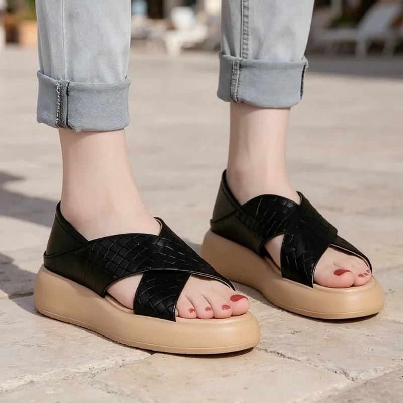👡 Sandale Romane Premium cu Platformă Moale – Design Împletit Retro, Ușoare și Elegante, 3 Culori, Mărimi 35-40! ☀️🌊