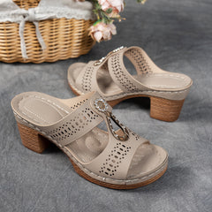 👍【o pereche esențială în dulapul de pantofi】💎papuci cu toc din piele naturală și strasuri, eleganți și casual