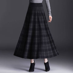 🔥🔥【M–4XL】Női vastag kötött gyapjú kockás szoknya – hosszú, magas derekú