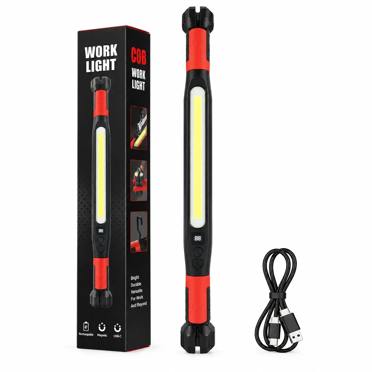 💡 Lampă Multifuncțională cu Afișaj Digital și Încărcare USB-C – Magneți puternici, cârlig integrat și lumina perfectă pentru garaj sau camping! 🛠️⛺