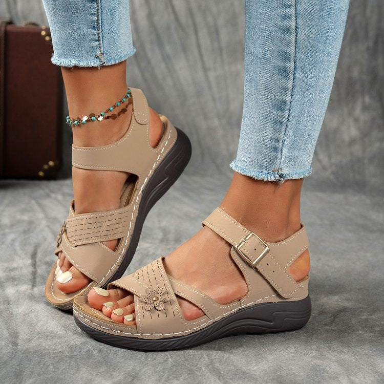 🛍️ Pas Ușor de Vară! Sandale cu Platformă de 5cm, Design Floral și Închidere Velcro | 36-43