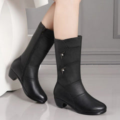 Női vastag sarkú, alacsony sarkú bokacsizma puha bőrből – bélelt, kényelmes, 35–42-es méret