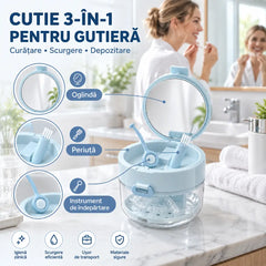 ✨ Cutie Multifuncțională 3-în-1 pentru Aparat Dentar și Retainer – Curățare, Scurgere și Depozitare cu Oglindă Integrată!