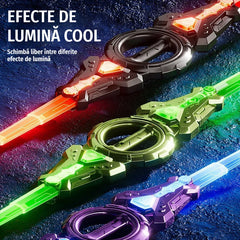 Sabie Laser de Jucărie Retractabilă 2-în-1 pentru Copii - Rotire 360°, Efecte de Sunet și Lumini RGB, Încărcare USB, Sabie Cosmică de Culoare Violet