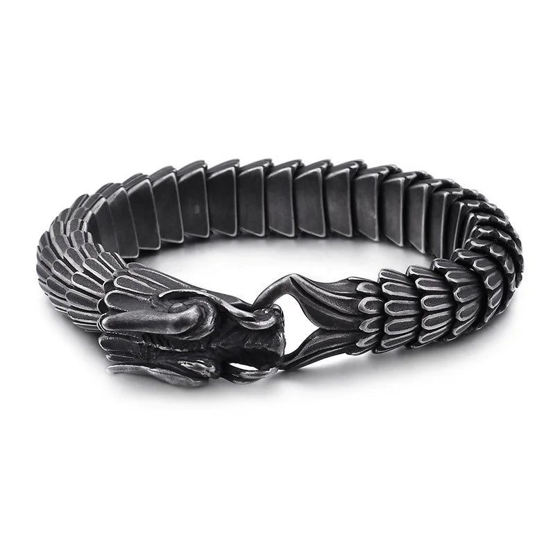 【Stil Masculin 2026】Brățară Gotică cu Solzi de Dragon și Închizătoare Cap de Dragon, Lanț Gros Retro Punk, 3 Lungimi Disponibile! 🐉⛓️