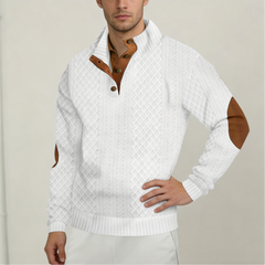 Férfi jacquard mintás kötött pulóver – állógalléros, hosszú ujjú, kényelmes és sportos