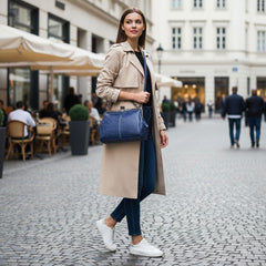 Geantă de Damă din Piele Naturală, Stil Retro cu Clemă Metalică, Design Elegat Crossbody și de Mână