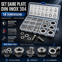 Set Șaibe Plate Subțiri și Îngroșate din Oțel Inoxidabil 304 (M1.6-M20, 14 Dimensiuni) - Șaibe Metalice Rotunde Anti-Rugină cu Cutie de Organizare pentru Șuruburi