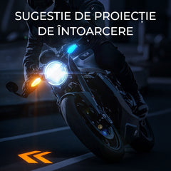 Set 2 Semnalizări Moto LED 3-în-1: Lumină de Zi, Semnalizare Dinamică și Proiecție Laser la Sol, Efect Multicolor, Universal