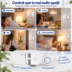 💡 Comutator Inteligent Fără Fir cu Telecomandă RF – Controlează Lumina de la Distanță Fără Modificarea Cablurilor – Se Lipeste Ușor, Ideal pentru Dormitor, Living și Persoane În Vârstă!