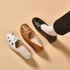 【35-40】Pantofi Eleganți Francezi din Piele Naturală cu Design Perforat și Talpă Moale