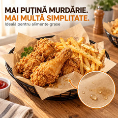 🍟 Hârtie Kraft Rezistentă la Grăsime (Set 100 Piese) – Fără Mizerie în Bucătărie! Ideală pentru Copt, Prăjit, Servire și Ambalare (25x35 cm + 30x40 cm)