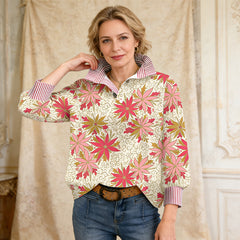 💥【Lansare în premieră pe internet】🌸 Bluză fashion cu imprimeu floral și mâneci 3/4 lejere