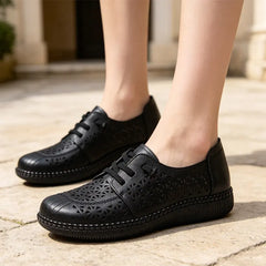 Pantofi Casual de Vară Dama din Piele Ecologică cu Model Golit, Mocasini Confortabili cu Talpă Moale, Pantofi Slip-On cu Șiret Elastic