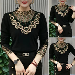 Bársony női hosszú ujjú felső csipkegallérral – puha, rugalmas, kényelmes alapdarab