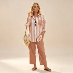 🌸 Set casual elegant cu cămașă în dungi și design modern