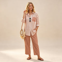 🌸 Set casual elegant cu cămașă în dungi și design modern