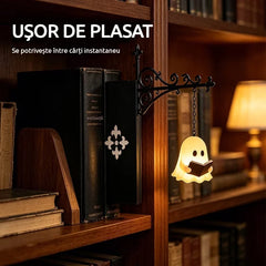 【Estetică pentru Bibliotecă】Semn de Carte și Opritor Metalic cu Felinar LED, Lampă de Veghe Creativă pentru Rafturi de Cărți (Stil Retro & Halloween) ✨