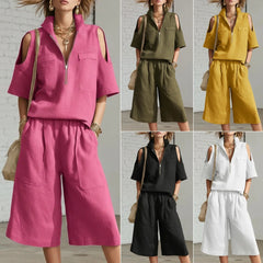 💖Cel mai mic preț pentru o perioadă limitată de timp🥼👖Set de două piese pentru femei, vara 2026, pantaloni scurți cu mânecă scurtă, cămașă și pantaloni lejeri