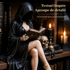【Nou 2026】Statuetă Gotică „Cititoarea cu Glugă”, Ornament Misterios și Senzual pentru Dormitor sau Birou, Cadou Decorativ Dark Academic! 🖤📖