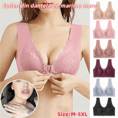 ✨【3 Bucăți】Sutien sexy fără armătură, cu închidere frontală, mărime plus, cu spate frumos
