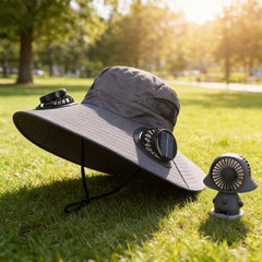 🧢☀️ Pălărie cu ventilator solar – protecție UV și umbră pentru plajă / drumeții / pescuit / camping 🏖️🏕️