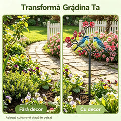 🛍️ Decorațiune Creativă de Grădină! Țăruș Metalic Decorativ cu Flori și Păsări | 3 Modele