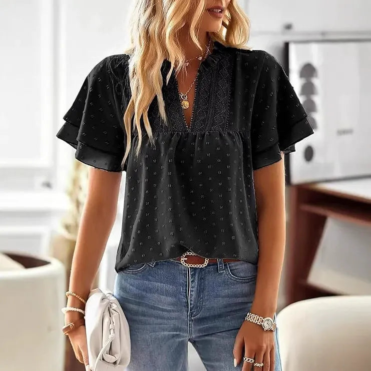 [elegant și la modă] tricou cu mâneci tip fluture și decolteu în V