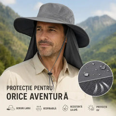 Pălărie de Soare Outdoor pentru Pescuit și Drumeții – Pălărie Pescărească cu Boruri Late, Protecție Cefă Anti-UV, Ușoară și Respirabilă