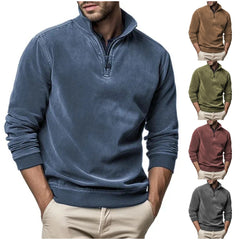 Férfi retró félcipzáras pulóver – elegáns casual stílus, üzleti és mindennapi viseletre