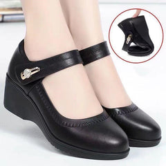 【35-41】 Piele moale talpă moale toc pană anti-alunecare pantofi din piele pentru mamă