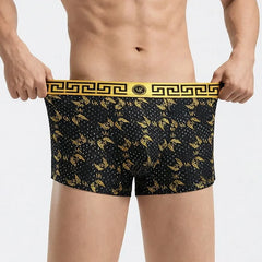 Set 4 Perechi Boxeri de Bărbați Premium din Mătase de Gheață, Lux Black & Gold, Ultra-Respirabili cu Plasă, Elasticitate Ridicată