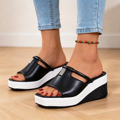 🖤💎 【Material din piele autentică】 Papuci cu talpă panou și cristale, la modă