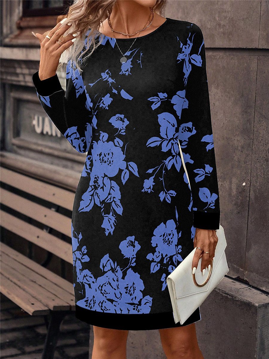 Mintás női kerek nyakú ruha – kényelmes fazon, elegáns és könnyen viselhető