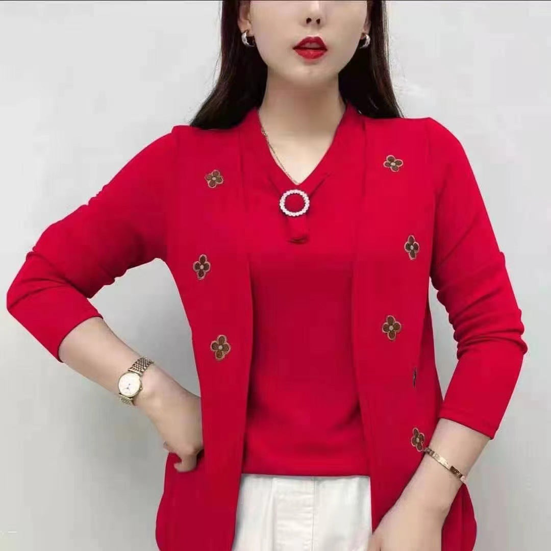 Elegáns női blúz „ál-kétrészes” dizájnnal – puha anyag, kellemesen meleg