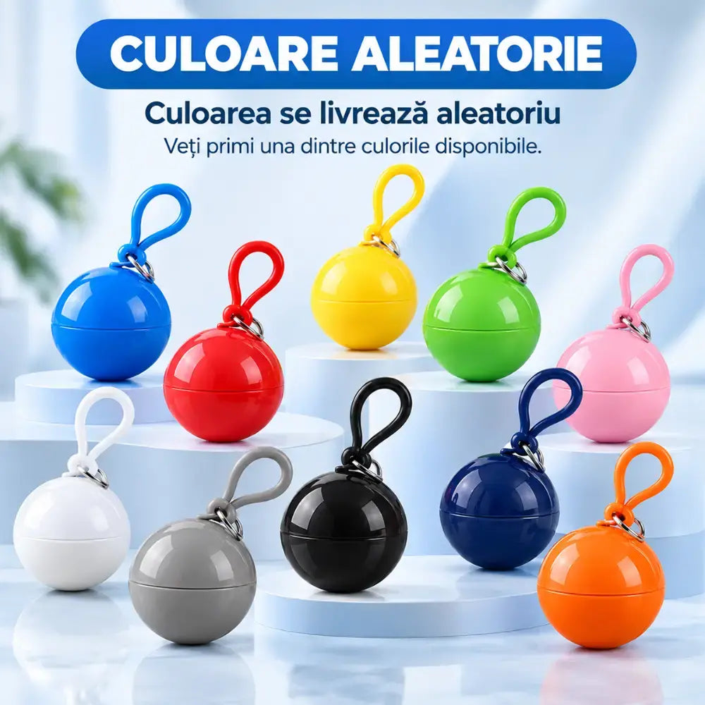🌧️ Set 6 Pelerine de Ploaie Portabile în Sferă cu Cârlig – Fii mereu pregătit pentru ploaie! 🎒☔