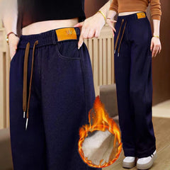 【37-107KG】🔥Polár bélésű farmer👖Új, magas derekú, lezser nadrág