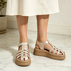 👡 Sandale romane din piele naturală, cu design împletit vintage și talpă groasă