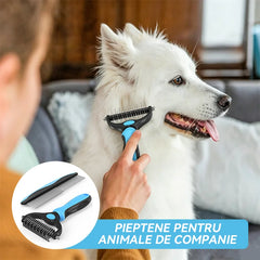 Set Îngrijire Animale (2 Piese) – Perie Descurcare Noduri cu Două Fețe (9+17 Lame) și Pieptăn din Inox pentru Câini și Pisici, Îndepărtare Păr Mort