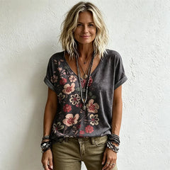 👚 Tricou de Vară în Stil Boho cu Decolteu în V – Imprimeu Digital 3D Tridimensional, Croi Lejer Slim-Look, 4 Culori, Mărimi S-5XL! 🌸✨
