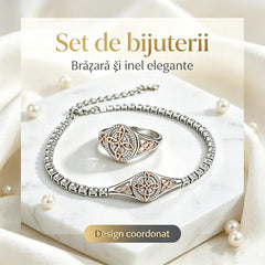 🛍️ Ofertă Șoc: 1+1 GRATIS! Set Premium de Bijuterii Nod Celtic (Brățară + Inel) | Design Premium, Textură Strălucitoare